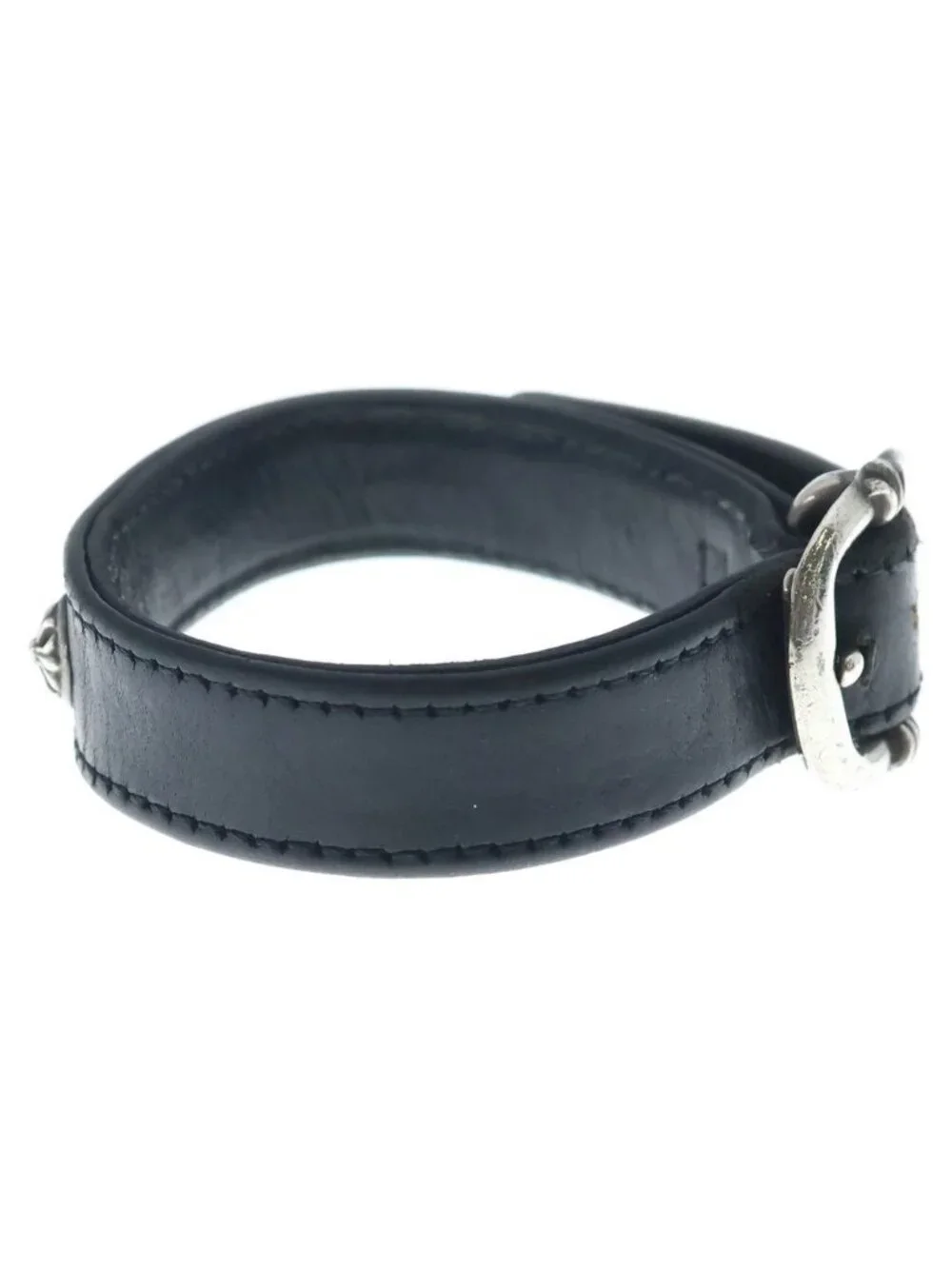 Chrome Hearts Gunslinger Crossball Leather Bracelet Black Silver